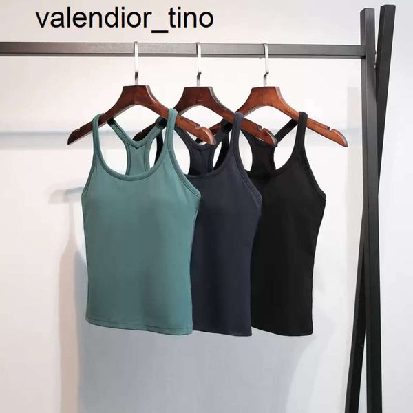 Nuevo 23ss Luluss Ropa de yoga para mujer con pecho, ropa exterior larga, fitness, espalda hermosa, correr, ajustado, deportes desnudos, para mujer, camiseta de yoga