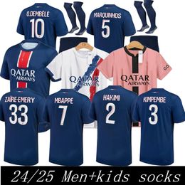 NIEUW 24 25 MAILLOT MBAPPE SOCKER JERSEYS KIDS KIT 24/25 Player Versie Training Pre Match 2024 2025 Maglia Paris Home Away Football Shirt Hakimi Fabian Vitinha O Dembel