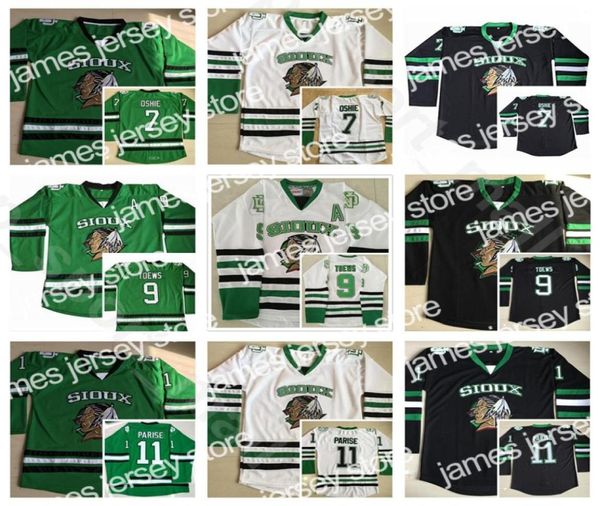 Nouveau 24 Dakota du Nord Fighting Sioux Jerseys Vintage College 9 Jonathan Toews 11 Zach Parise 7 TJ Oshie Ice Hockey Home Black Green 9198286