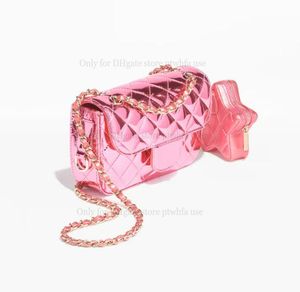 Nuevo 24C Diseñador Mini bolso con solapa Monedero con forma de estrella Espejo Piel de becerro Piel de becerro metálica Rosa Oro Astilla Metal Cuero Cruzado Bolsos de hombro de lujo para mujer