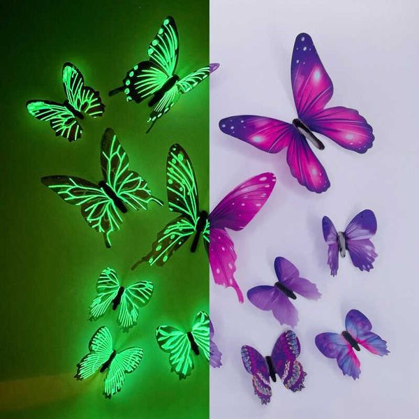 Nouveau 24 pièces/ensemble 3D papillon lumineux Stickers muraux brillent dans le noir stickers muraux pour chambre d'enfants salon décoration de la maison papier peint