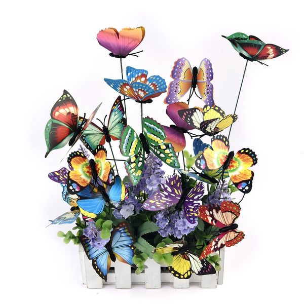 Nouveau 24 pièces/ensemble papillons jardin jardinière coloré fantaisiste papillon piquets décoration extérieure décor Pots de fleurs déco