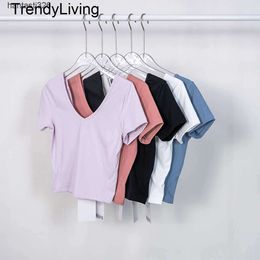 Nouveau 24ss Luluss Chemises Sexy Dos Nu Sport Femmes Fitness Sportswear Crop Tops Vêtements De Sport Vêtements De Yoga À Manches Courtes Yoga D'été