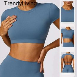 Nuevo 24ss camisas sin espalda deportes cortos mujeres gimnasio Fitness Sexy Crop Top ropa de Yoga de secado rápido respirador entrenamiento ropa deportiva yoga