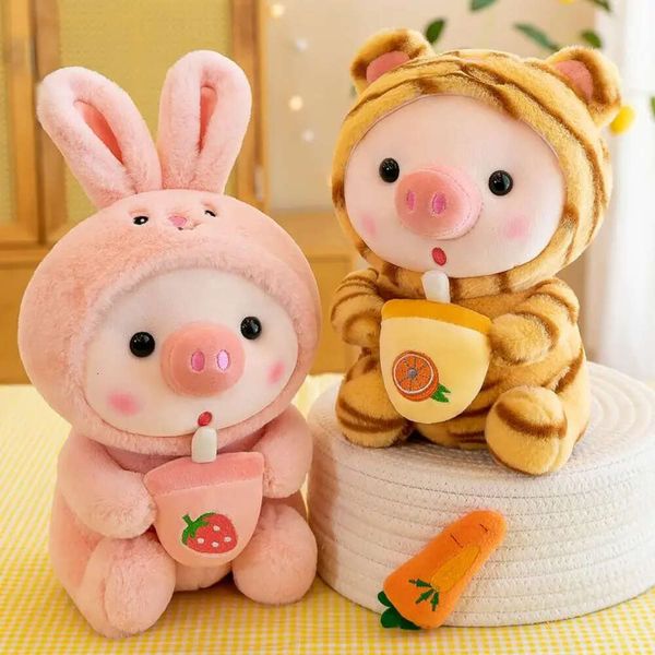 Nuevo 25Cm Kawaii Bubble Pig peluche suave Animal relleno lindo conejito con taza de té Plushies muñeca juguetes para niños regalos de cumpleaños