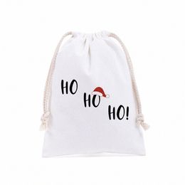 Nuevo 25 cm x 32 cm Medias de Navidad Persalized Feliz Navidad Bolsa con cordón Único HoHoHo Navidad Año Nuevo Bolsas de regalo de lona c60c #