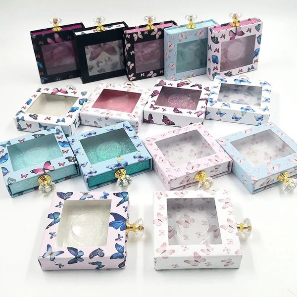 Nouveau 25mm Lash Boxes Cristal poignée Faux Cils Boîte D'emballage Faux 3D Vison Cils Papillon Glitter Cas Vide