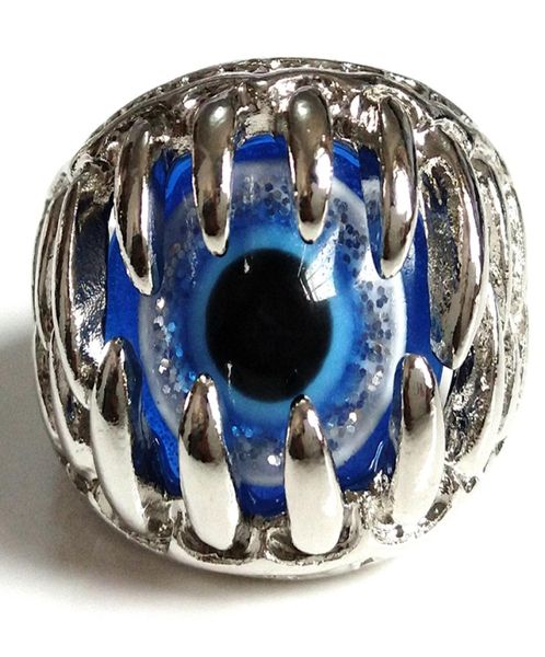 Nouveau 25 pièces Unique hommes bleu diable oeil bague en argent démon mal gothique griffe yeux entier bijoux de mode Biker Punk Rocker Style Man8470278