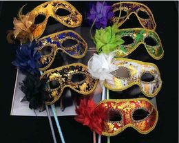 Nuevo 25 piezas Venetian Half Face Mask Flower Fiest On Stick Mask SEXY Halloween Christmas Dance Farty Farty Supplies9073684