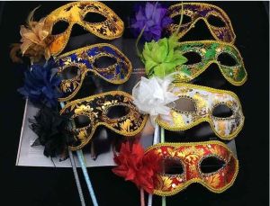 NOUVEAU 25pcs vénitien demi-visage masque de fleur mascarade fête sur bâton masque sexy Halloween danse de Noël fournitures de masque de fête de mariage