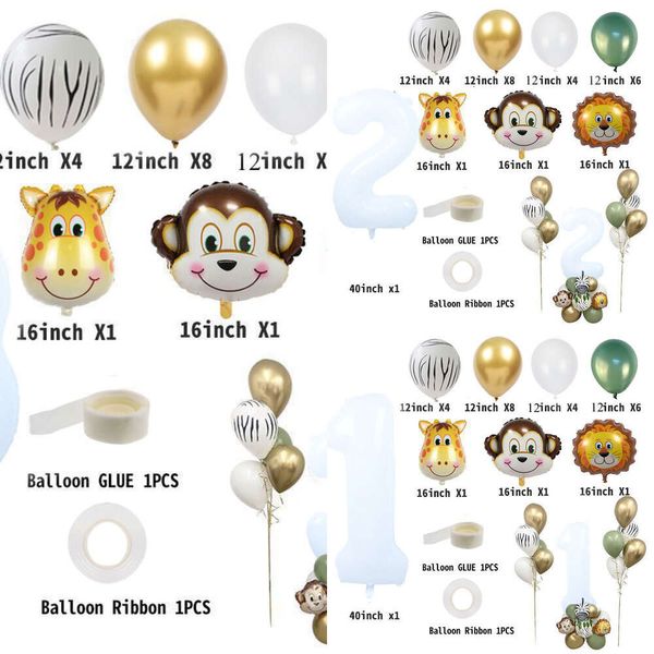 Nouveau 26 pièces bricolage grand Kit Safari Animal ballon 40 pouces blanc numéro feuille ballons pour Jungle fournitures d'anniversaire