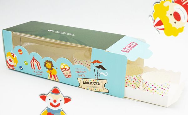 nouveau 27 51110cm le cirque boîte à gâteaux bleu boîte à muffins boîte à biscuits boîte-cadeau 100pcs lot gratuit