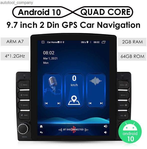 Nuevo 2G + 64G 9,7 pulgadas Universal coche GPS navegación Autoradio Android 10 USB Bluetooth FM USB 4G WIFI SWC Mirror link OBD2 cámara trasera