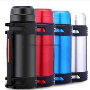 Deportes al aire libre camping botella de agua 2L Taza de acero inoxidable de gran capacidad ventosa bicicleta cyeling tetera con correas de hombro