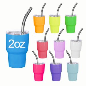 Gobelet en verre à Shot de 2oz, Mini tasse en acier inoxydable, tasses miniatures isolantes avec couvercle en paille, tasses de 3oz, Sep04