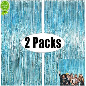 Nouveau 2Pack Métallique Feuille Tinsel Fringe Rideau De Mariage Sirène Fête D'anniversaire Décoration Bébé Douche Anniversaire Photographie Toile De Fond