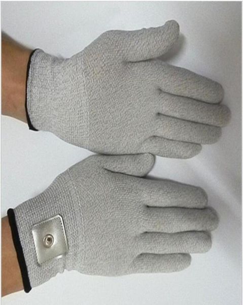 Nuevos 2 pares de guantes de electrodos de masaje conductivos de choque eléctrico para terapia TENS EMS masajeador de mano SPA belleza con Patch6517205
