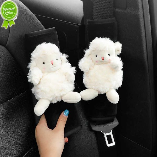 Nouveau 2 pc haute qualité 3D poupée voiture ceinture de sécurité couverture dessin animé agneau mouton épaulettes coussin en peluche Auto ceinture de sécurité pour accessoires de voiture