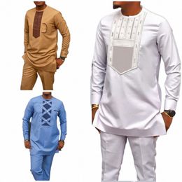 Vêtements de luxe traditionnels africains pour hommes, costumes complets élégants, ensembles de pantalons pour hommes, tenue ethnique Diki Kaftan 033W #, 2 pièces, nouvelle collection