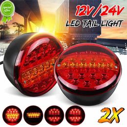 NIEUW 2PCS 20 LED 12V 24V universele auto staart licht achterste stop indicator remlicht ronde signaal rood barnsteen trailer vrachtwagen caravan busje