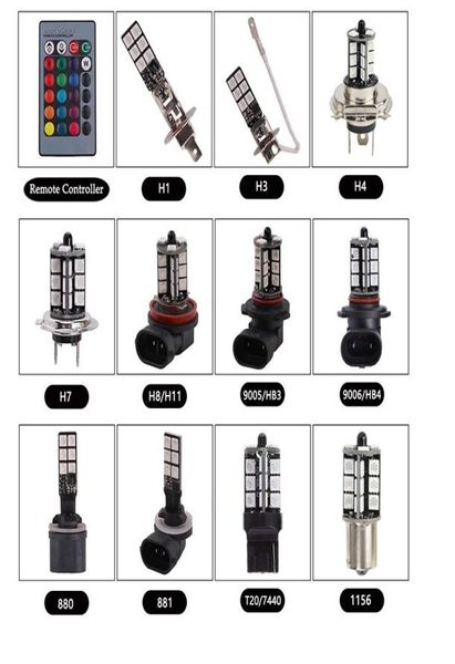 Ampoules multicolores 27SMD RGB 5050 H11 H8 1156 3156 7440 H7 9006 9005 LED, feux de recul de remplacement avec remo5256040, 2 pièces, nouveau