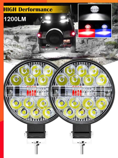 Nouveau 2 Pcs 42 W Voiture LED Travail Lumière Ronde 24 LED Pod 3 Couleurs Haute Luminosité LED Spot Lumière Avertissement Brouillard Lampe pour Voiture SUV Camion ATV Navire