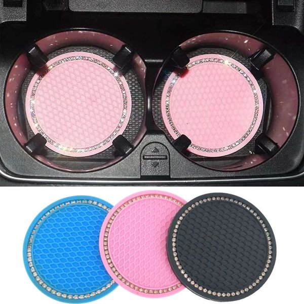 Nouveau 2 pièces antidérapant voiture tasse d'eau Pad diamant strass tapis en caoutchouc pour porte-bouteille caboteur Auto intérieur anti-dérapant porte-gobelets 7cm