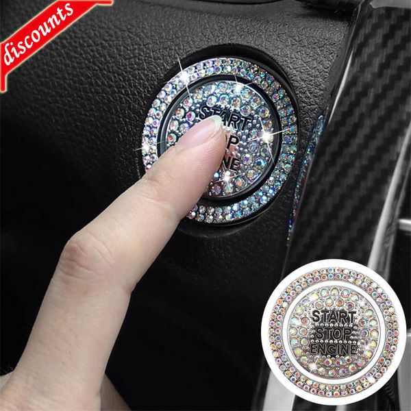 Nouveau 2 pièces/ensemble bouton de commutation de démarrage de voiture Auto décoratif diamant autocollants strass anneau cercle garnitures housse de protection accessoires de voiture