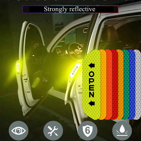 Nuevo 2 unids/set de tiras reflectantes fluorescentes, pegatina para puerta de coche, cinta Universal, marca de advertencia de seguridad, cinta reflectante abierta alta