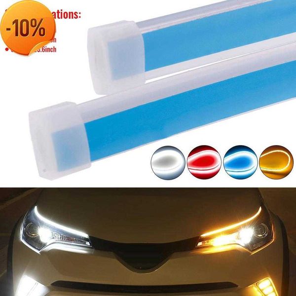 Luces de circulación diurna LED DRL ultrafinas para coches, 2 uds., señal de giro blanca, tira de guía amarilla para montaje de faros, triangulación de envíos