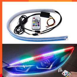 NIEUW 2PCS Universal Flexible Flowing RGB RGB DAGDAG LAND DRL Multi -kleuren LED Strip Turn Signal Lights for Headlight