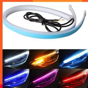 Nouveau 2 pièces voiture led DRL bande de feux diurnes étanche 30cm 45cm 60cm Flexible Tube Guide phare LED bandes lumineuses