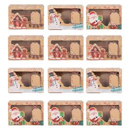 Nieuwe 3-12 Stuks Kraftpapier Geschenkdozen Kerstman Sneeuwpop Snoep Biscuit Pack Box Voor Christmas Party Favor Navidad 2023 Noel Natale