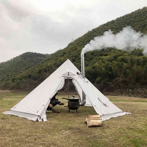 Nieuwe 3-4 Persoon Pyramid Tent Shelter Ultralight Outdoor Camping Tipee met sneeuwrok met schoorsteengaten wandelende backpacken tenten H220419