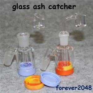 3,2 inch 14 mm 18 mm glazen asvanger met 7 ml siliconen container kwarts banger ashcatcher voor glazen waterpijzen