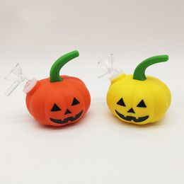 Nueva pipa de fumar de silicona de calabaza de 3,54 pulgadas con recipiente de vidrio accesorios de halloween humo de agua Pipas de mano fáciles de tomar plataformas de dab de cera bongs