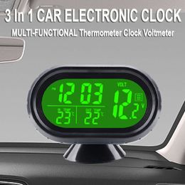 Nieuwe 3 In 1 Auto Digitale Klok Tijd Thermometer Spanning LED Display Backlight Freeze Alert Zelfklevende Auto Styling lichtgevende Klok