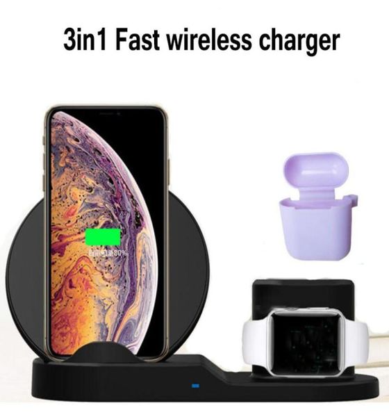 Nuevo 3 en 1 Fast Wireless Charger Dock 10W Cargo de carga rápida para el teléfono 11 XS MAX VISTA NOTA 20 S21 DHL SHIP1248170