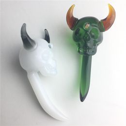 Nueva herramienta Mini Dab de 3 pulgadas, herramientas de dabber de cera Dabble de vidrio taurino de calavera con verde, blanco, colorido, grueso, Dabber de vidrio Pyrex para fumar