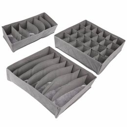 nieuwe 3 PCS set Bamboe houtskool Niet-geweven Stof Opvouwbare opbergdoos ondergoed Organizer Beha Stropdas Slipje Sokken Case Drawer288c