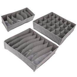 nieuwe 3 PCS set Bamboe houtskool Niet-geweven Stof Opvouwbare opbergdoos ondergoed Organizer Beha Stropdas Slipje Sokken Case Drawer274o