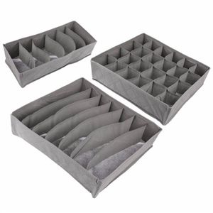 nieuwe 3 STKS set Bamboe houtskool niet-geweven Stof Opvouwbare opbergdoos ondergoed Organizer Beha Stropdas Slipje Sokken case Drawer307W