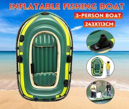 Nuevo engrosamiento de 3 personas en espesor de PVC Barco de pesca inflable Barta Río Lago del lago Bomba de pesca Barco de pesca Varor de pesca 243x113cm 7198478