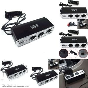 Nieuwe 3 Way Multi Socket Sigarettenaansteker Splitter Poort Plug Met 12 V/24 V Adapter USB Triple autolader