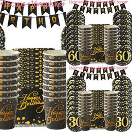 Nuevo Juego de vajilla desechable para aniversario de 30, 40, 50 y 60 años, decoraciones felices, suministros para fiesta de cumpleaños número 30 para adultos