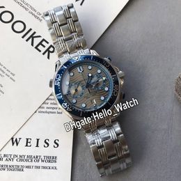Nieuwe 300m duik 210.210.30.44.51.06 Grijze rimpel Dial Quartz Chronograph Mens Horloge Keramiek Blauw Bezel SS Steel Armband Horloges HELLO_WATCH