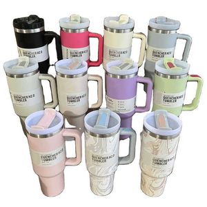 Nieuwe 30oz Quencher H2.0 roestvrijstalen tuimelaars Cups met handgreeplid en stro roze zwembad Keep Koude reisauto mokken Outdoor Sports Water Flessen 0522