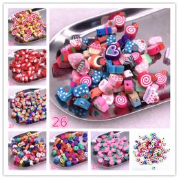 Nouveau 30pcs 10 mm visage souriant / fruits / fleurs Perles en polymère argile espaceur perles lâches pour les bijoux faisant des accessoires de bricolage