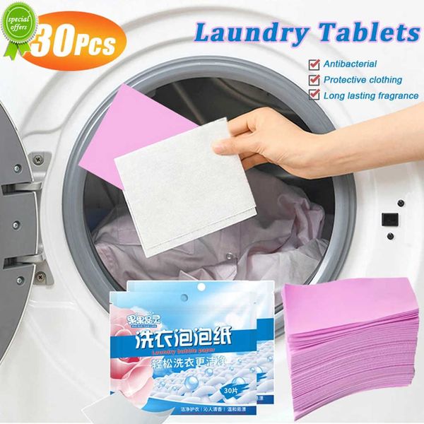 Nouveau 30 pièces comprimés à lessive forte décontamination détergent à lessive feuille sous-vêtements vêtements détergent à lessive papier à bulles