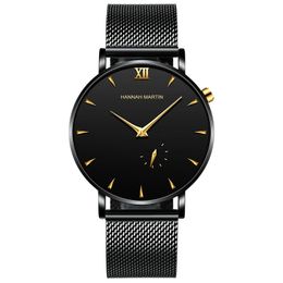 Nueva correa de reloj de acero inoxidable 316 para hombre, estilo Simple, movimiento de cuarzo negro, reloj resistente al agua diario de 40mm